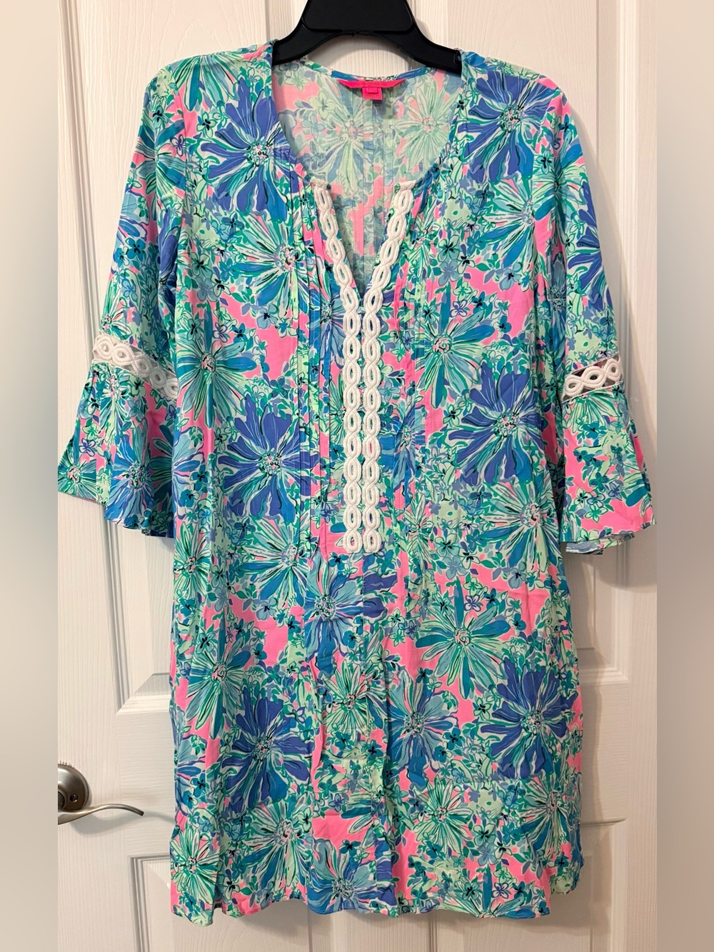 Lilly Pulitzer Pink, Aqua & Blue Floral Lace-Trim Tunic Dress
